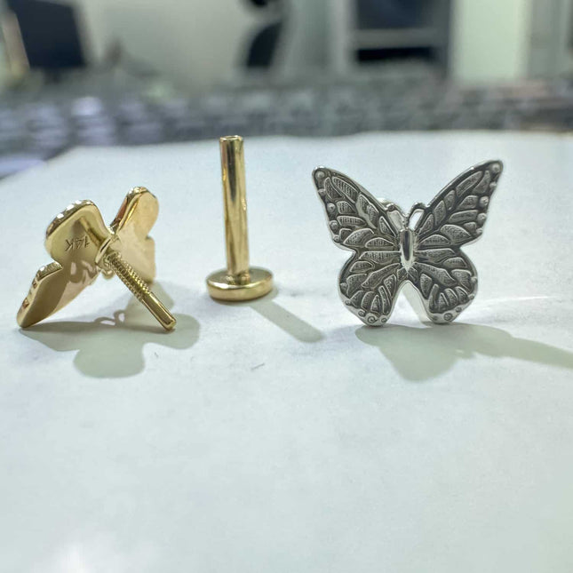 עגילי פירסינג הליקס (בודד) בעיצוב פרפר מזהב 14 קראט