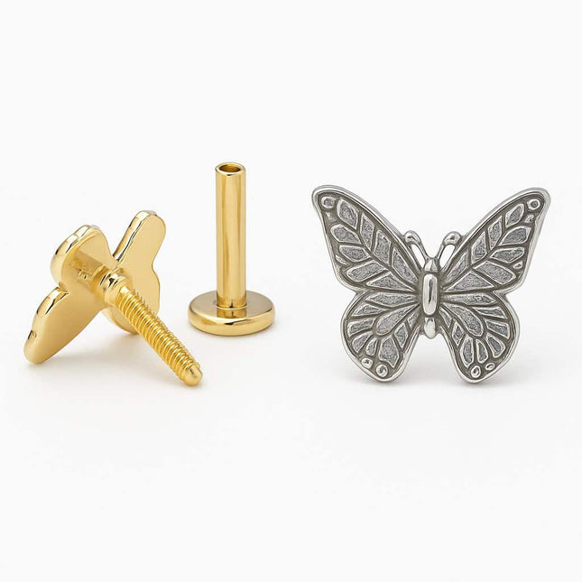 עגילי פירסינג הליקס (בודד) בעיצוב פרפר מזהב 14 קראט