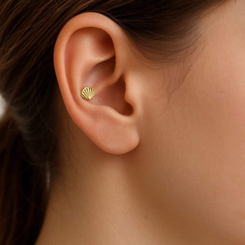 עגיל צדפה (בודד) זהב לפירסינג השראה מהים אלגנטי ונשי