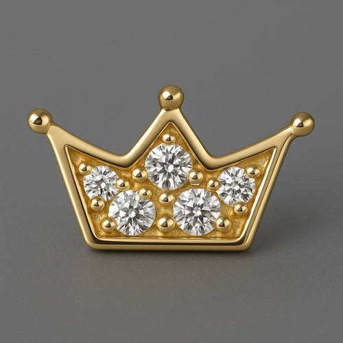 עגיל פירסינג (בודד) בצורת כתר מזהב משובץ יהלומים