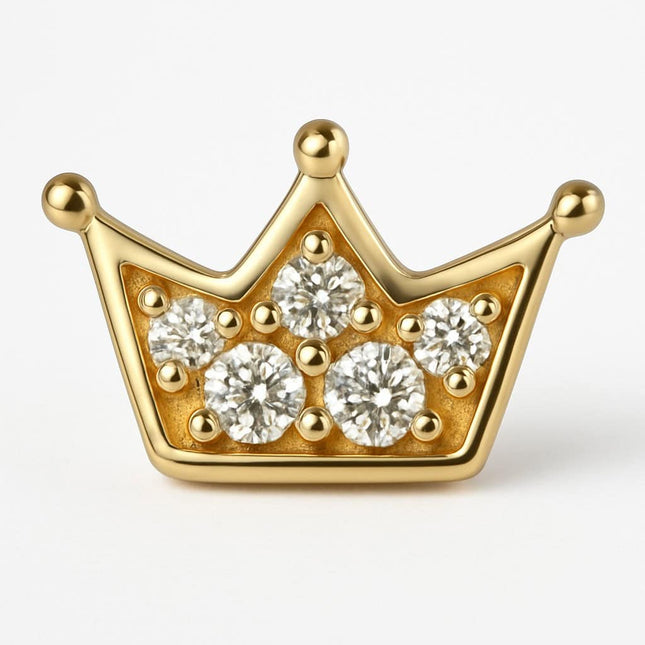 עגיל פירסינג (בודד) בצורת כתר מזהב משובץ יהלומים