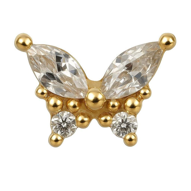 עגיל פירסינג פרפר יהלומים (בודד) מזהב צהוב או לבן