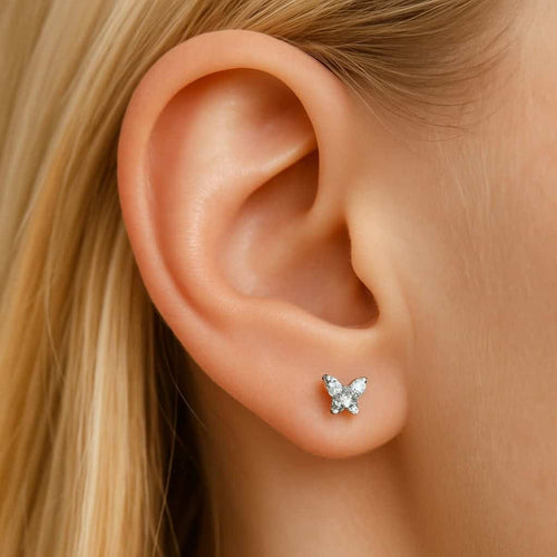 עגיל פירסינג פרפר יהלומים (בודד) מזהב צהוב או לבן