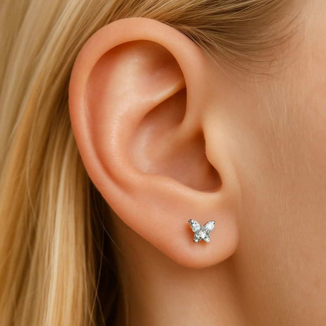 עגיל פירסינג פרפר יהלומים (בודד) מזהב צהוב או לבן