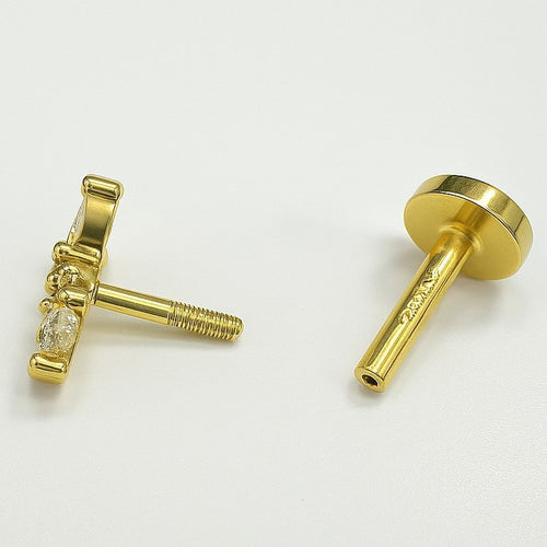 עגיל פירסינג פרפר יהלומים (בודד) מזהב צהוב או לבן