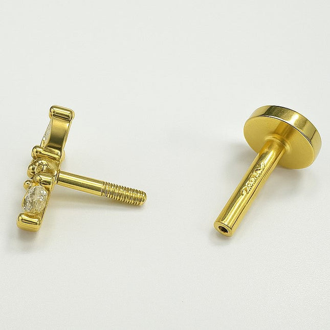 עגיל פירסינג פרפר יהלומים (בודד) מזהב צהוב או לבן