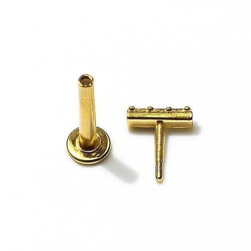 עגיל לפירסינג (בודד) בסיס לברט זהב עם הברגה פנימית 