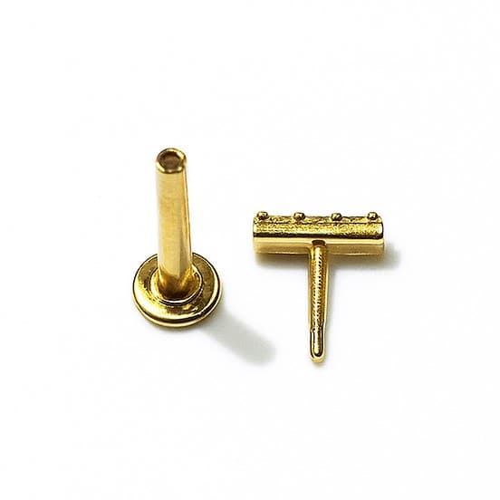 עגיל לפירסינג (בודד) בסיס לברט זהב עם הברגה פנימית 