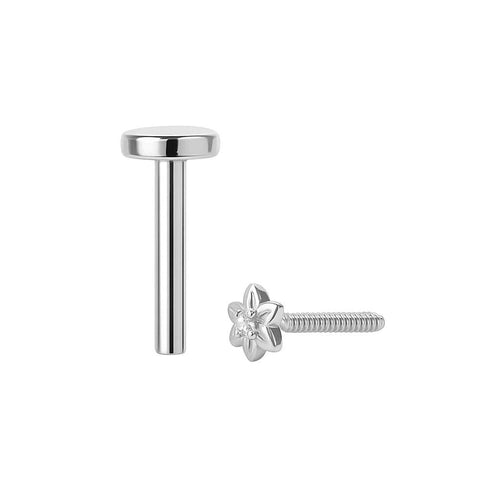 עגיל פרח (בודד) זהב לבן עם יהלום לפירסינג