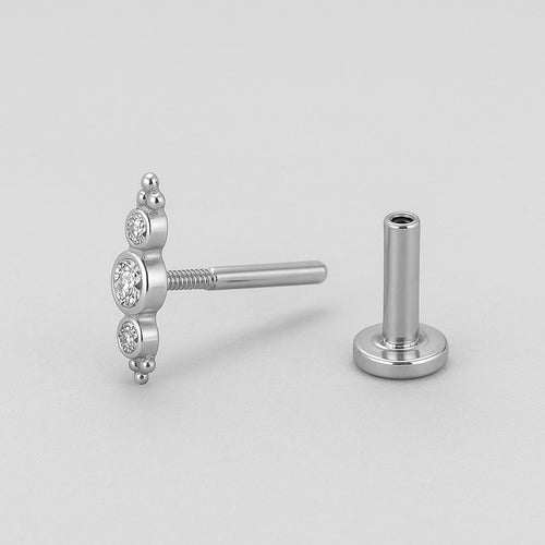 עגיל קשת (בודד) משובץ שלושה יהלומים זהב לבן לפירסינג