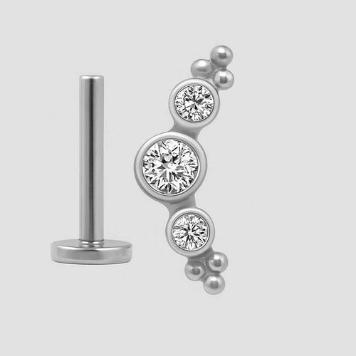 עגיל קשת (בודד) משובץ שלושה יהלומים זהב לבן לפירסינג