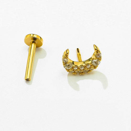 עגיל חצי חישוק ירח (בודד) מזהב צהוב עם יהלומי מעבדה