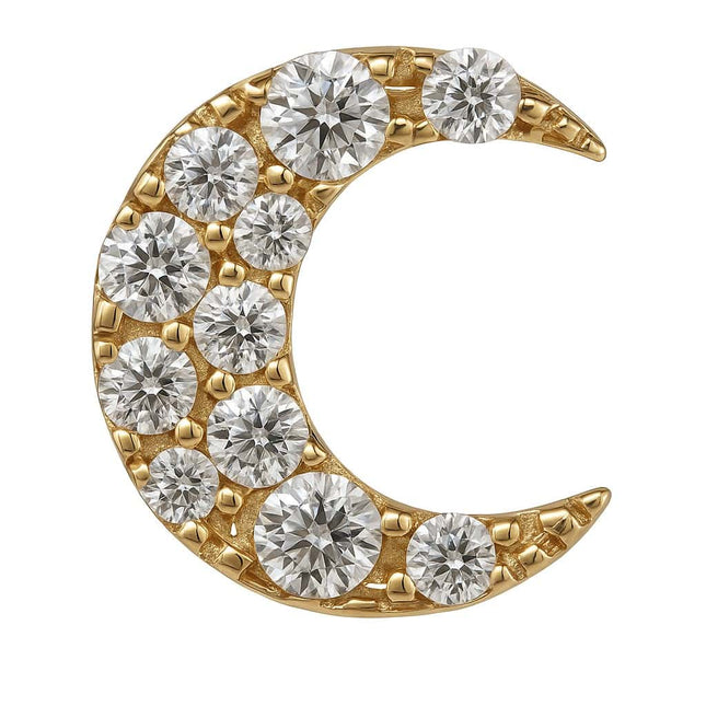 עגיל חצי חישוק ירח (בודד) מזהב צהוב עם יהלומי מעבדה