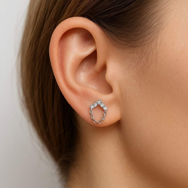 פירסינג (בודד) מזהב בצורת V עם יהלומי מעבדה ושרשרת