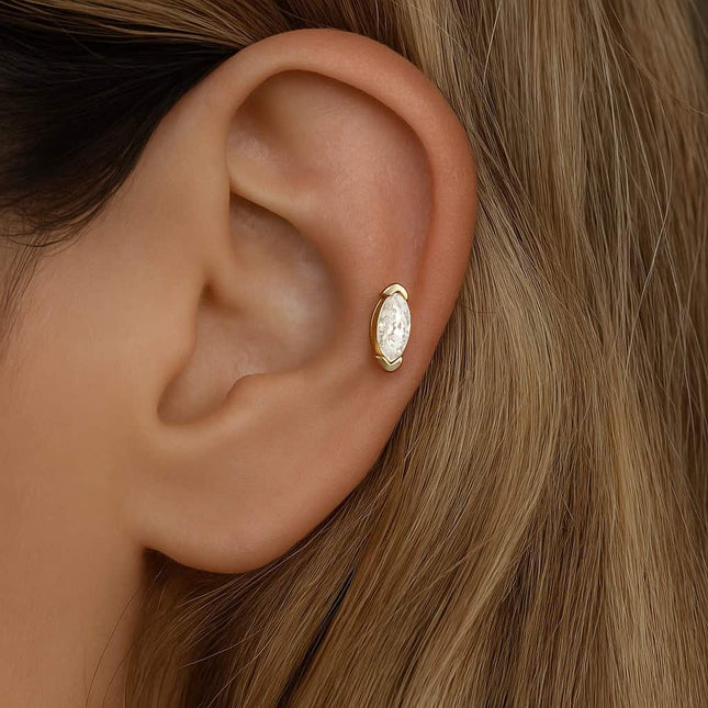 פירסינג מרקיזה (בודד) עם יהלום מעבדה בזהב