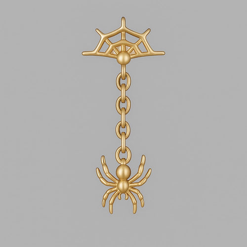 פירסינג (בודד) מזהב תלוי עם עכביש וקורי עכביש 