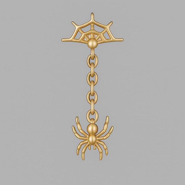 פירסינג (בודד) מזהב תלוי עם עכביש וקורי עכביש 