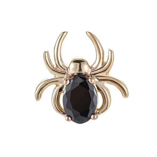עגיל פירסינג (בודד) עיצוב עכביש עם יהלומים שחורים ולבנים
