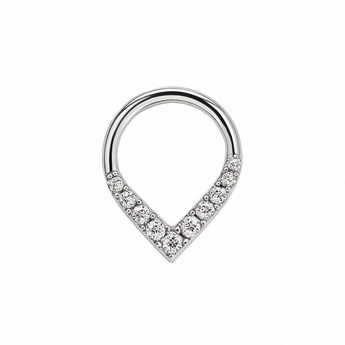 עגיל פירסינג (בודד) חישוק וי עם שיבוץ יהלומים לבנים