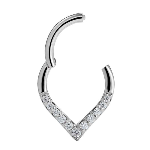 עגיל פירסינג (בודד) חישוק וי עם שיבוץ יהלומים לבנים