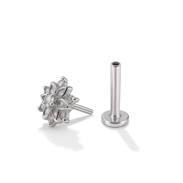 עגיל פירסינג (בודד) בצורת פתית שלג עם יהלומים לבנים