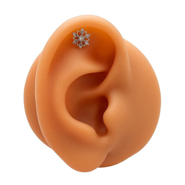 עגיל פירסינג (בודד) בצורת פתית שלג עם יהלומים לבנים