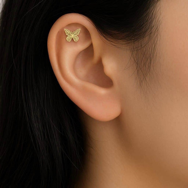 עגילי פירסינג הליקס (בודד) בעיצוב פרפר מזהב 14 קראט
