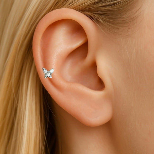 עגיל פירסינג פרפר יהלומים (בודד) מזהב צהוב או לבן