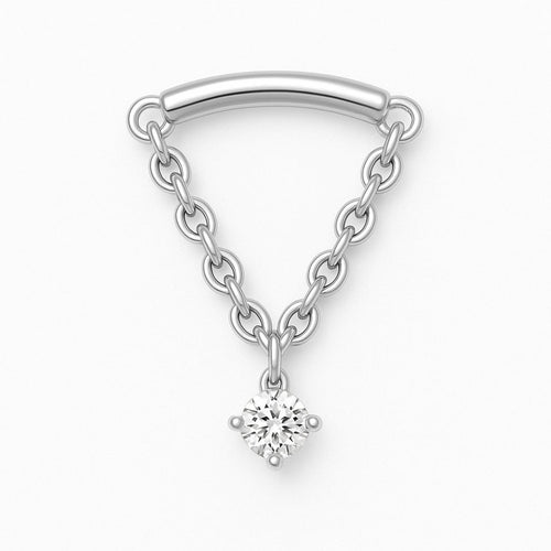 עגיל פירסינג (בודד) תלוי עם שרשרת ויהלום לבן