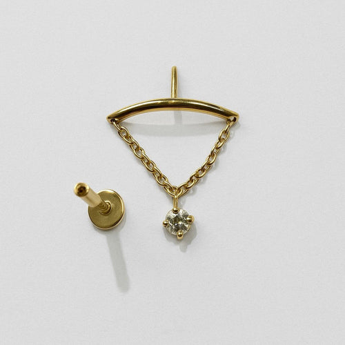 עגיל פירסינג  (בודד) תלוי עם שרשרת ויהלום לבן