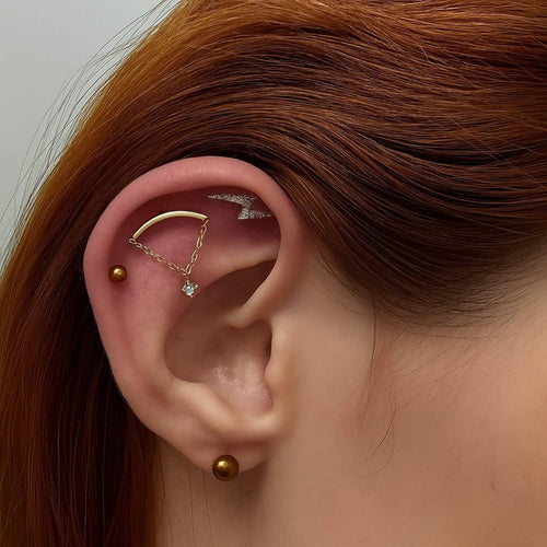 עגיל פירסינג ברק משובץ יהלומים (בודד) זהב  14 קראט