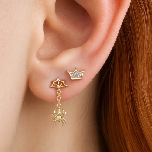 עגיל פירסינג (בודד) בצורת כתר מזהב משובץ יהלומים