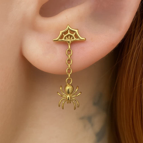 פירסינג (בודד) מזהב תלוי עם עכביש וקורי עכביש 