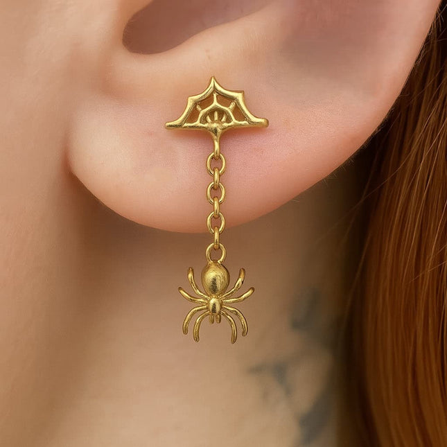 פירסינג (בודד) מזהב תלוי עם עכביש וקורי עכביש 