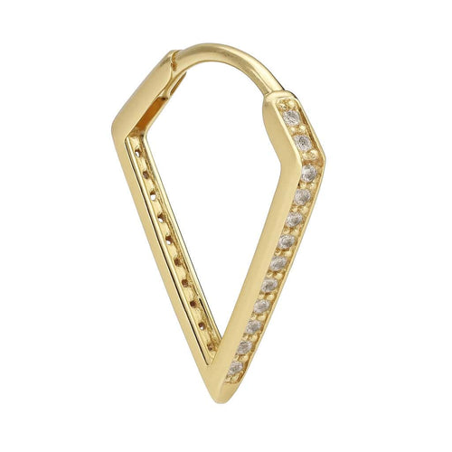 עגיל חישוק (בודד) משולש מזהב  14 עם שיבוץ יהלומים