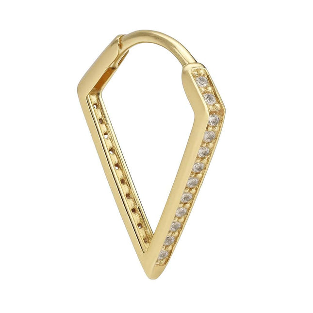 עגיל חישוק (בודד) משולש מזהב  14 עם שיבוץ יהלומים