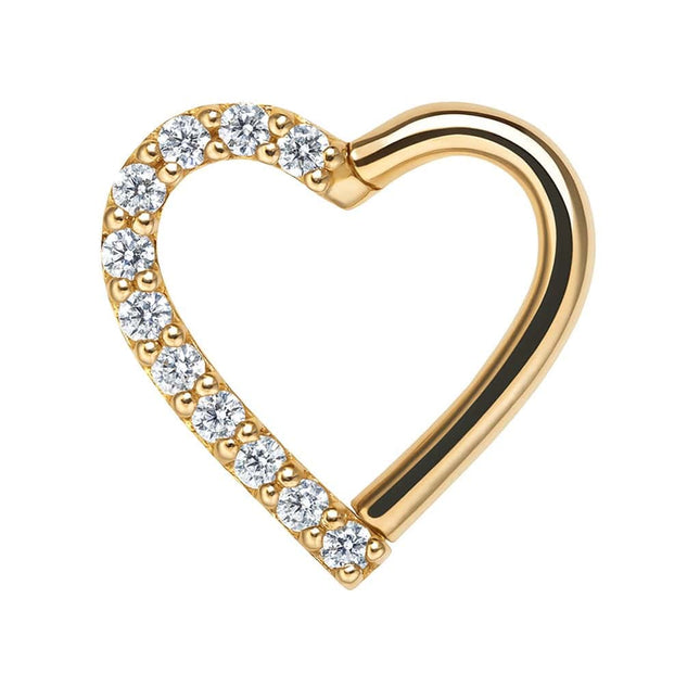 חישוק (בודד) לב מזהב עם שיבוץ יהלומים עגיל יוקרתי לאוזן