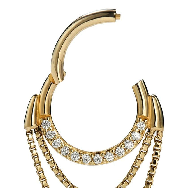 עגיל חישוק (בודד) מזהב עם יהלומי מעבדה ושרשראות כפולות