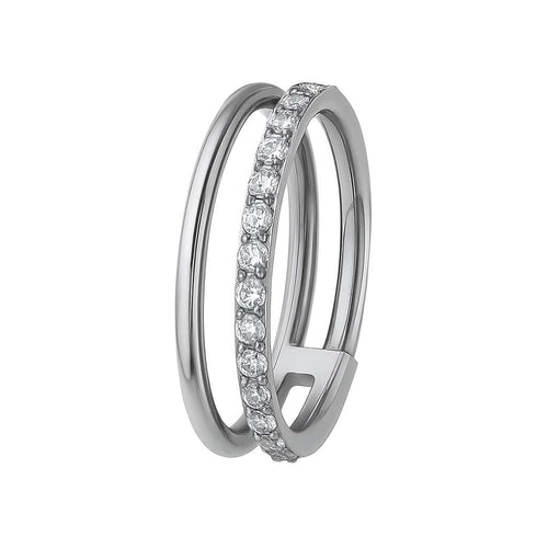 עגיל חישוק (בודד) כפול זהב לבן עם שיבוץ יהלומי מעבדה