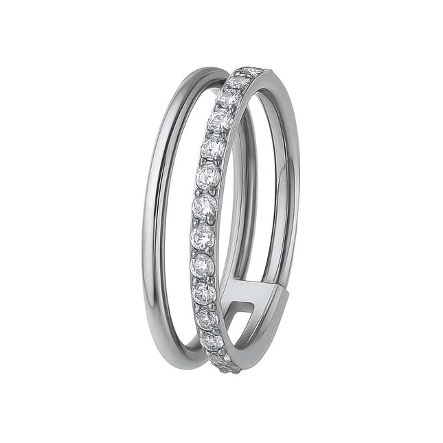 עגיל חישוק (בודד) כפול זהב לבן עם שיבוץ יהלומי מעבדה