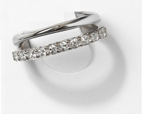 עגיל חישוק (בודד) כפול זהב לבן עם שיבוץ יהלומי מעבדה