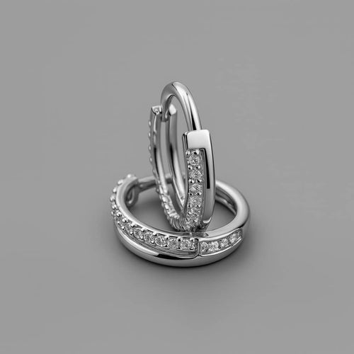 עגיל חישוק (בודד) כפול זהב לבן עם שיבוץ יהלומי מעבדה