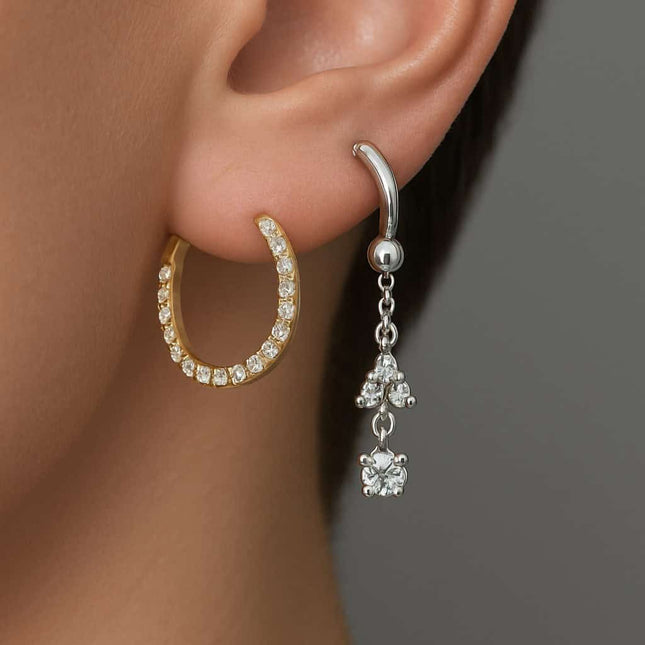 עגיל חישוק (בודד) זהב 14 קראט משובץ יהלומי מעבדה