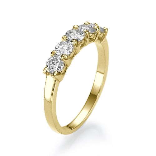 טבעת אירוסין זהב צהוב 5 יהלומים במשקל