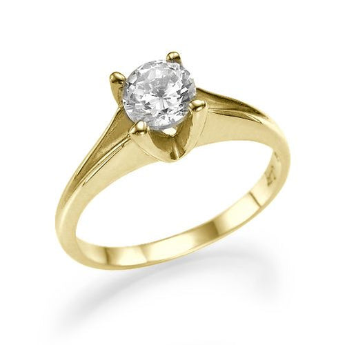 טבעת אירוסין סוליטר זהב צהוב "לואיז"