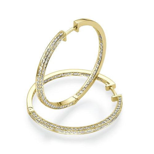 עגילי חישוק גדולים זהב צהוב משובצי יהלומים טבעיים בעיצוב יוקרתי