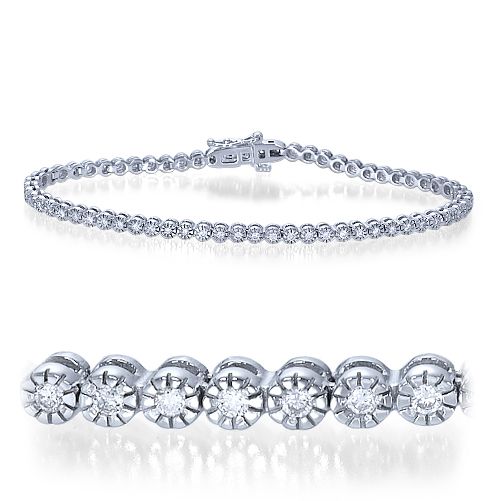 צמיד טניס 1 קראט עיגולים מזהב לבן משובץ יהלומים טבעיים בכל החוליות