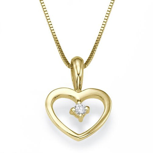 שרשרת זהב לבן עם תליון לב ויהלום טבעי במרכז בעיצוב עדין