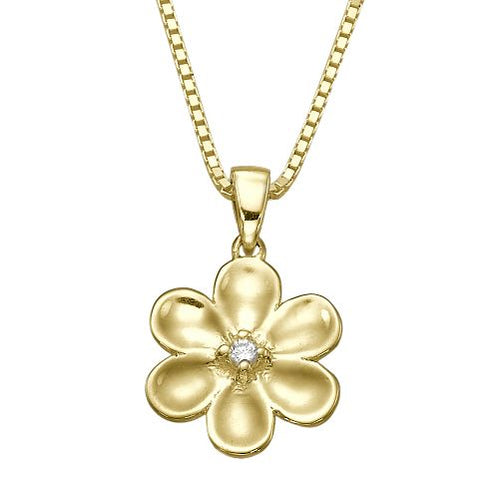 תליון יהלום סוליטר בצורת פרח עם שרשרת זהב