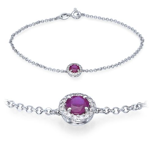 צמיד זהב עדין משובץ רובי טבעית במרכז ו-0.20 קראט של יהלומים מסביבה